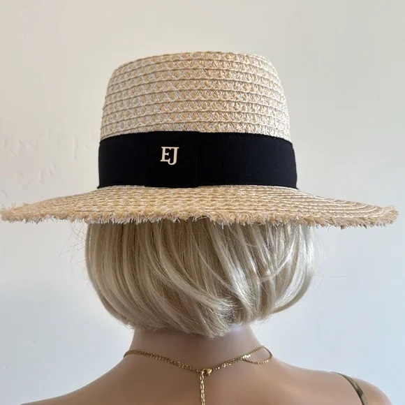 Eric Javits Look Again Packable Squishee Fedora Sun Hat cream Black Band - Picture 2 of 9